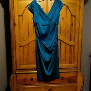 Maggy London Satin ruched green pencil dress